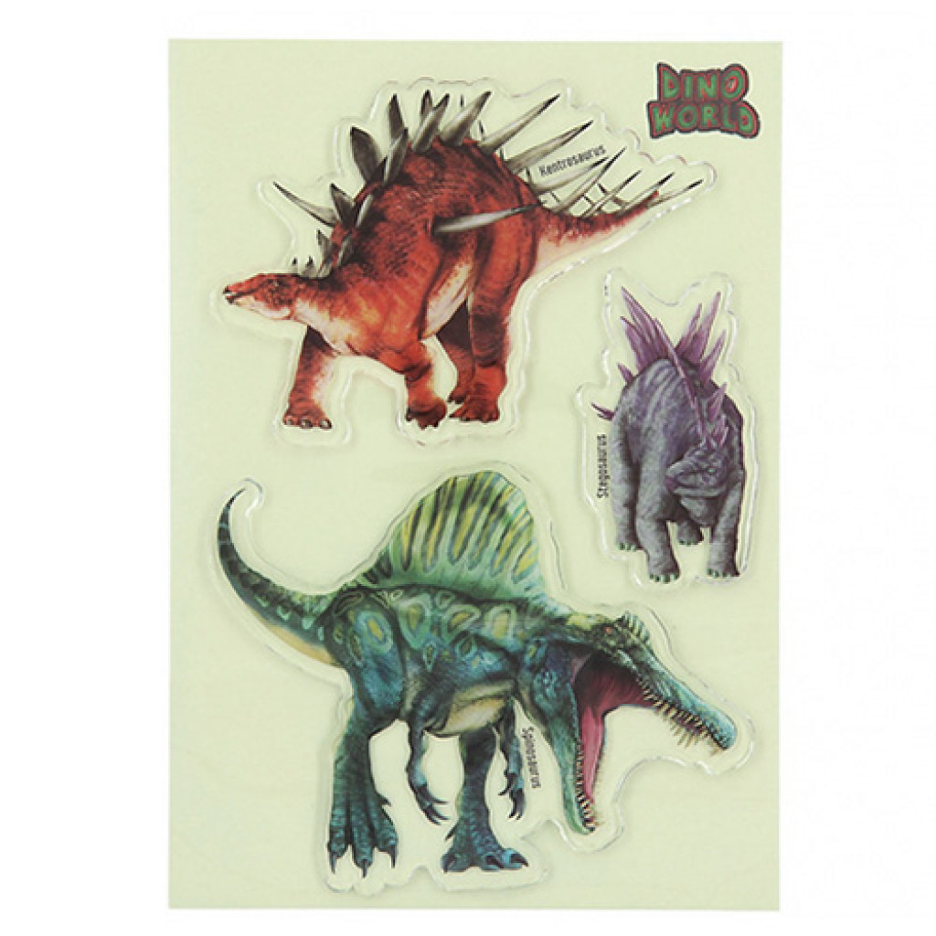 Dino World ASST | Gelové samolepky Glibbies - Kentrosaurus, Stegosaurus, Spinosaurus, 3ks